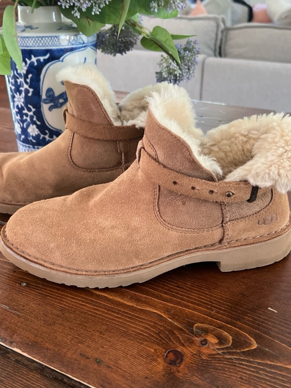 UGG Chestnut Suede Shearling Low Ankle Boot